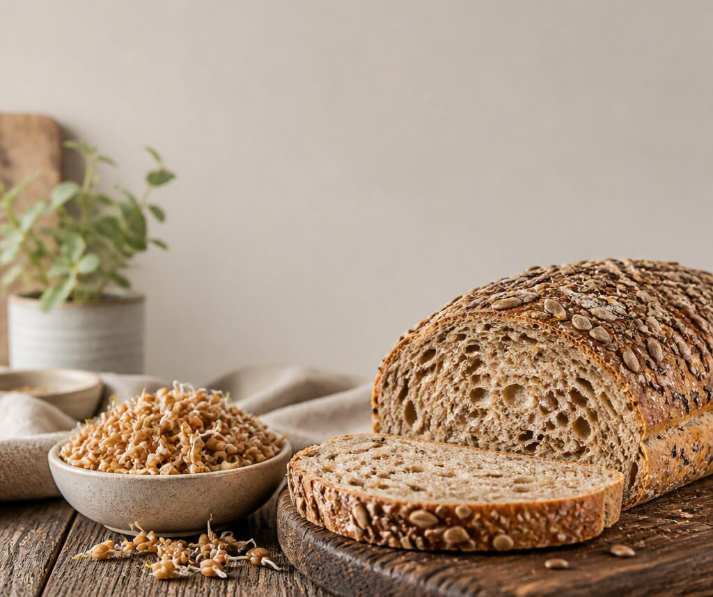 Sprouted whole grain organic sourdough bread loaded with chia and flax seeds